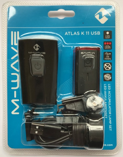 M-Wave LED Lichtset Atlas K11 Akku USB (STVZO zugelassen)
